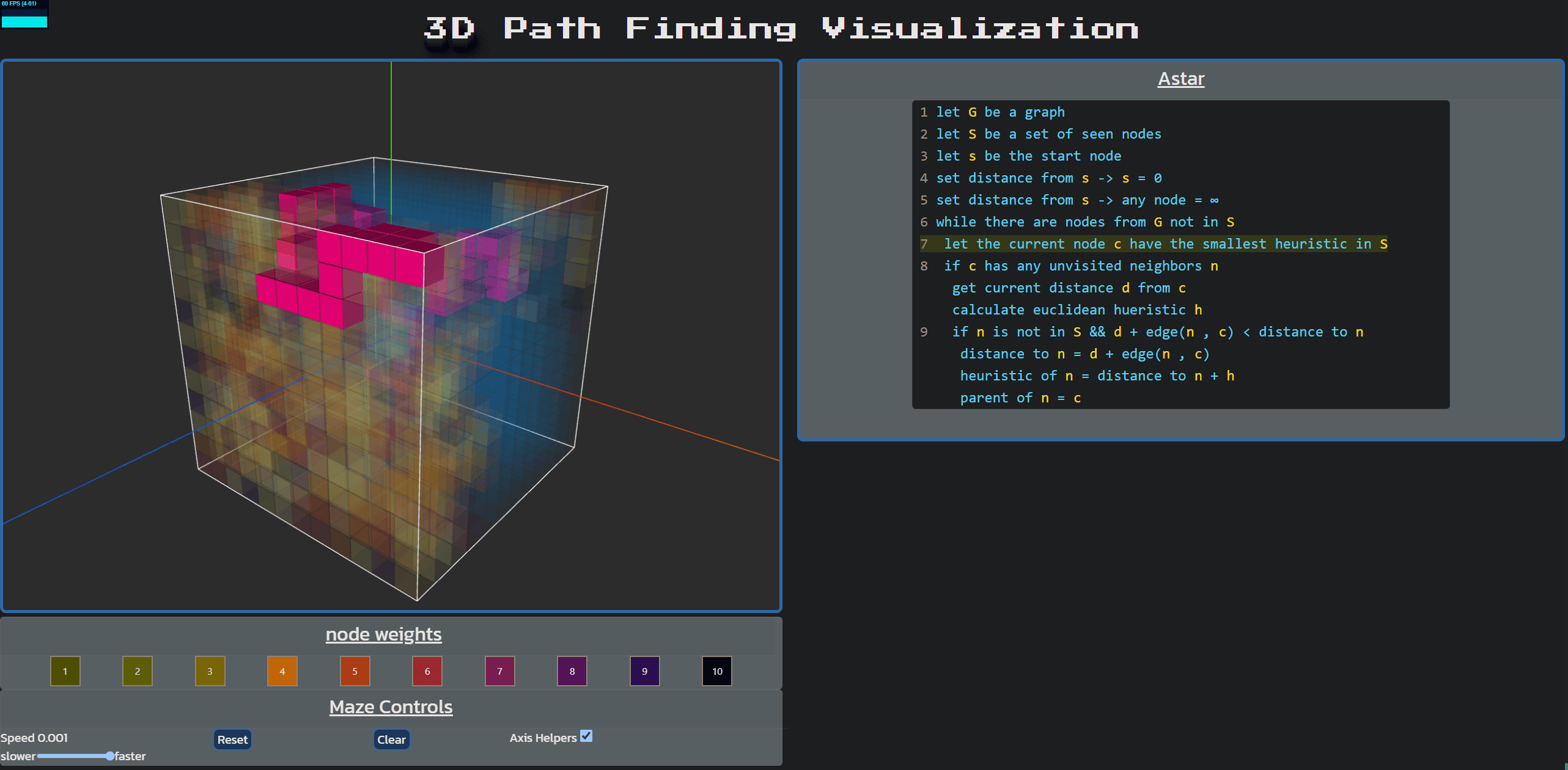 3D Visualizer for Pathfinding Algorithms interface